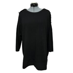 New York Laundry Black Ribbed Faux Button Top 3X Plus 3/4 Sleeve Soft Goth Cozy